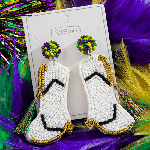2 Pendientes Bohemios Hechos A Mano De Tela Con Cuentas En F