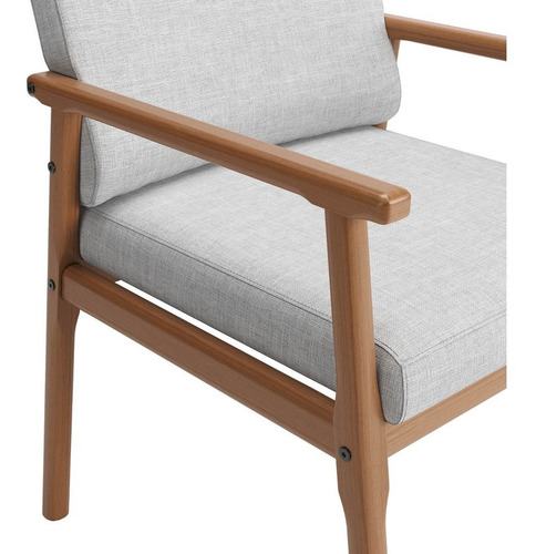 Poltrona Premium Up Com Base De Madeira Linho Cinza