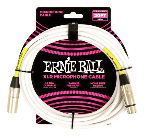 Cable XLR XLR para micrófono, 6 m, blanco, P06389 Ernie Ball