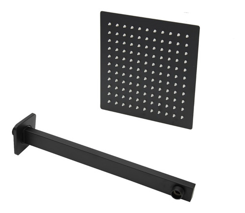 Regadera Negra Cuadrada 25cm Con Brazo Y Monomando Desviador