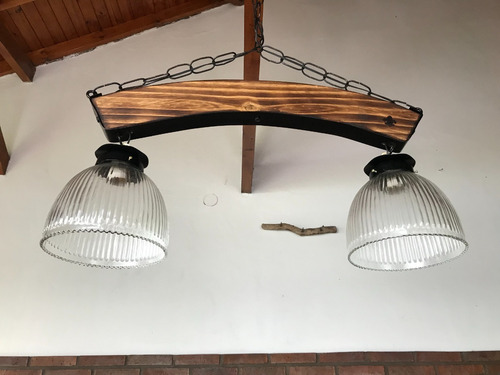 Colgante De Dos Luces Madera Estilo Campo