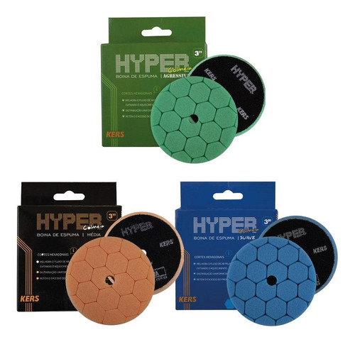 Kit 3 Boinas De Espuma 3pol Corte Refino E Lustro Hyper Kers