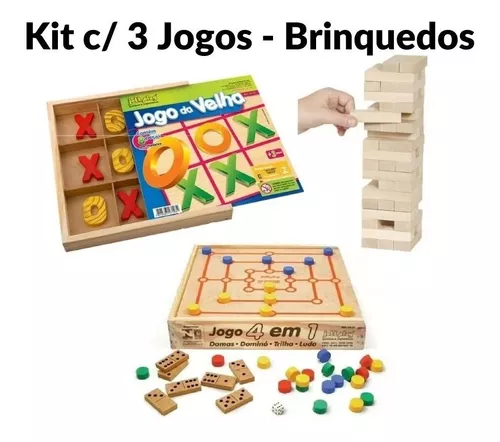 Jogo Educativo Tabuleiro Madeira 4x1 - Xadrez, Ludo, Dama e Trilha