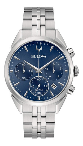 Reloj Bulova Plateado 96b373 Original Para Caballero E-watch Color del fondo Azul