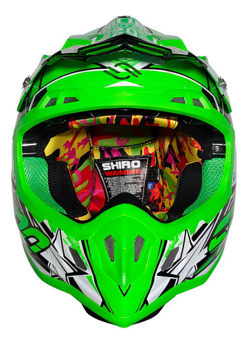 Capacete Shiro Thunder 3 Composto De Carbono Mx 917 Cross Motocross Trilha Enduro Cor Verde fluor Tamanho do capacete L(60)