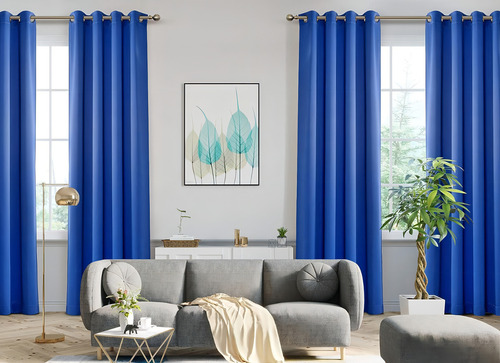 Cortinas Blackout Premium Maximax Para Ventana 2 Paneles Color Azul Real