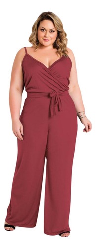 Macacão Feminino Preto De Alças Amarração Plus Size 3237982