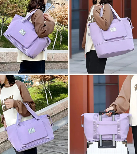 Mochila Bolso Impermeable Extensible 3 En 1 Para Viajes Lila