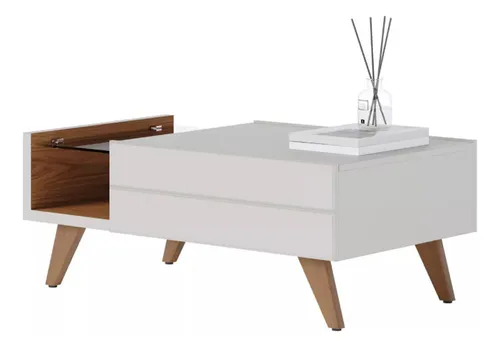Mesa De Living 1 Cajon Rieles Metalicos Estante De Vidrio Marrón