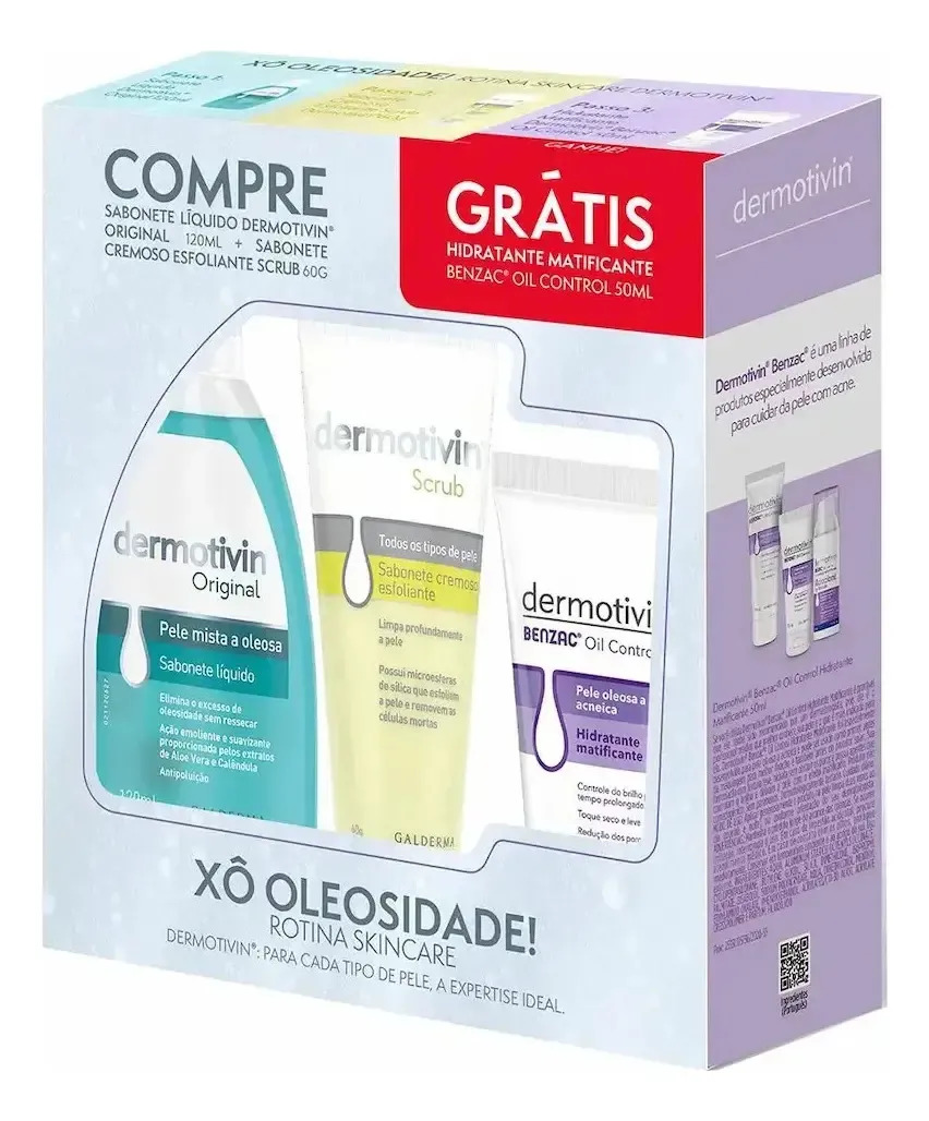 Kit Sabonete + Scrub + Hidra Benzac Dermotivin Oleosa Dia/noite