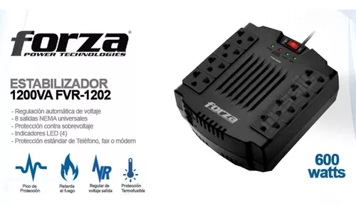 ESTABILIZADOR DE TENSION FORZA 220V 6 TOMAS IRAM 2 USB 600W