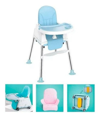 Silla De Comer 2 En 1 Portatil Ajustable Con Ruedas