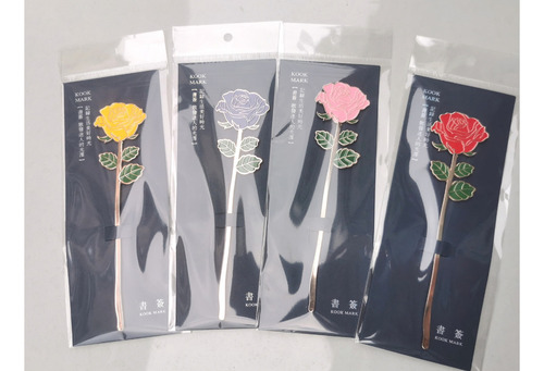 Kit Com 04 Marcapáginas De Metal Forma De Rosa