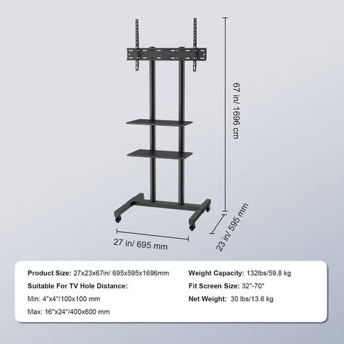 Vevor Soporte Para Tv De Suelo 85 Pulgadas Dos Capas