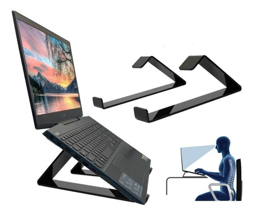 Base Suporte Ergonomico Para Notebook Tablet Apoio Portatil Cor Preto