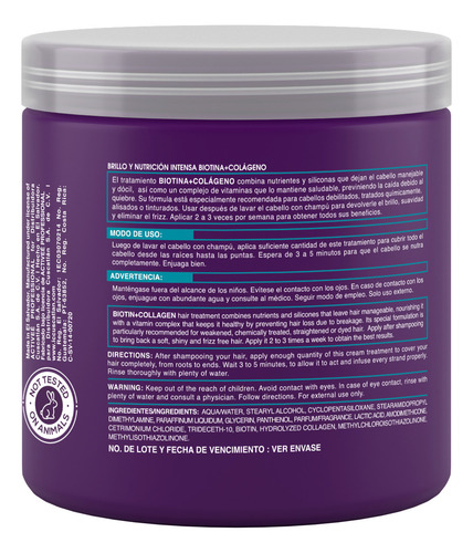 Tratamiento Capilar Activee Professional Biotin+Colagena Renueva Nutre y Fortalece Cabellos Opacos y Procesados Libre de Sal