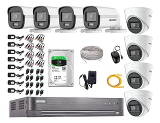 Cámaras Seguridad Kit 8 Hikvision 5mp Colorvu Noche + 2tb