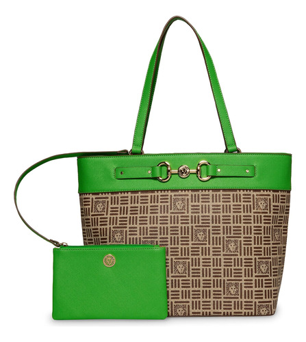 Anne Klein Tote Bit, Crema Marrón León Logo Verde