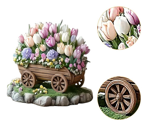Decoración De Carrito De Flores 2d, Adorno De Escritorio