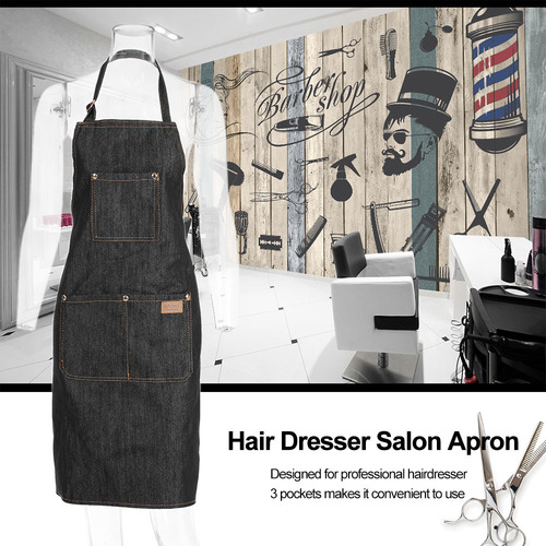 A Delantal Vaquero Negro Con Capa De Peluquería For Barbería