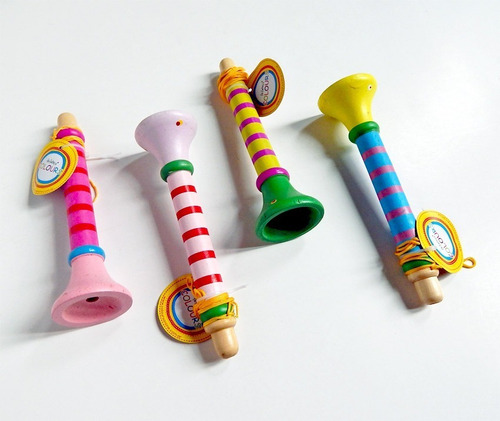 Corneta Trompeta Silbato Madera Infantil Musica 18cm Juguete