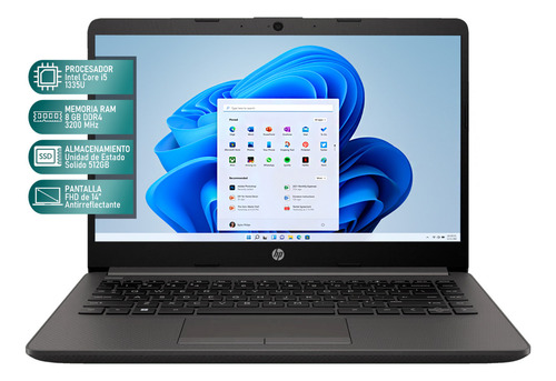 Laptop Hp 240r G9 De 14 Intel Core I5 8gb Ram 512gb Ssd W11 Gris Oscuro