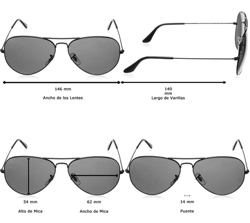 Tallas y Tamaños en Ray Ban Aviator