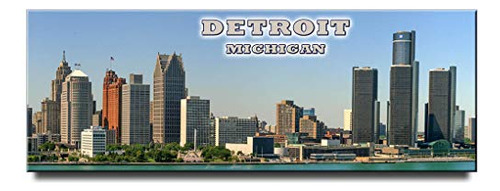 Detroit - Imán Panorámico Para Nevera Michigan, Recuerdo De