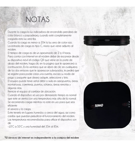 Modem portátil inalámbrico Punto Acceso Wifi Internet 4g Skyroam Simo E1 Refurbished Color Negro