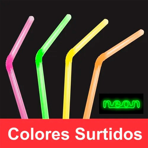 Popote Neón Flexible Desechable 50 Popotes Primo