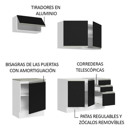 Madesa Glamy 180007 C Armá Balcão S Tamp Bp para cocina completa, color blanco/negro