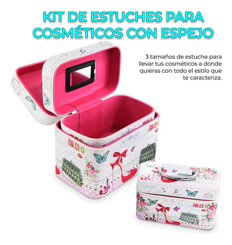 Cosmetiquera Neceser Maquillaje Estampado Kit De 3 Color Blanco