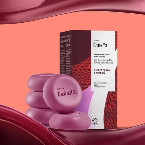 Sabonete em barra Natura Tododia de 5x 90 g Cereja Negra e Praliné - R$ 27,92