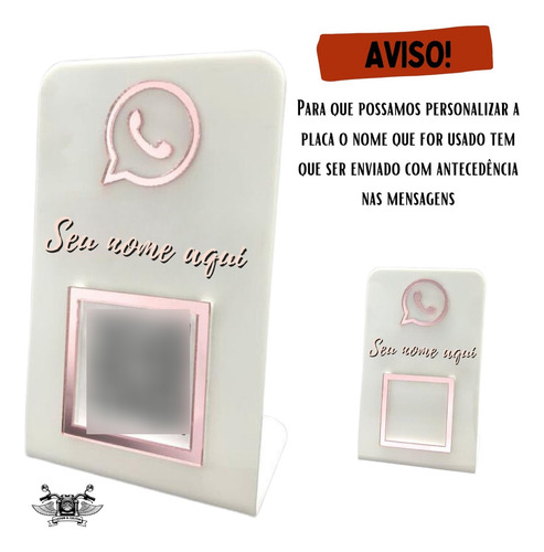 Placa Qr Code Whatsapp Personalizada Display Branco Com Rose