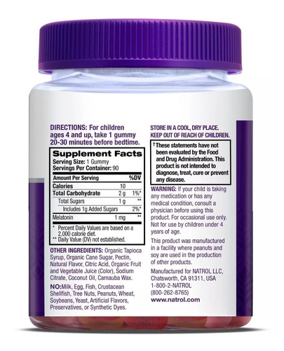 Imagen 5 de 6 de Gomitas Melatonina Kids Niños Natrol 1mg | 90 Piezas