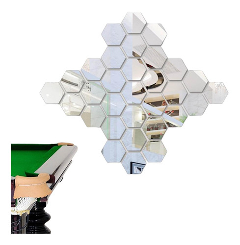 Imagen 5 de 10 de Set 12pzs Acrilico Espejo Hexagonal Chico Con Adhesivo Plata