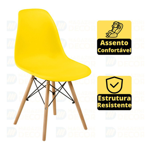 Kit Mesa Jantar Eiffel 120x80cm Branca + 4 Cadeiras Eiffel Cor Amarelo