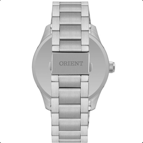 Relógio Orient Masculino Solartech Mbss1499 G1sx Correia Prateado Bisel Preto Fundo Preto