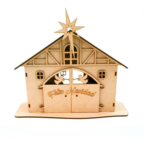 Pesebre Nacimiento Con Puertas En Mdf Navidad