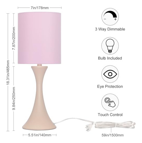 Lámpara Táctil Rosa, Lámpara De Escritorio Con Control Tácti