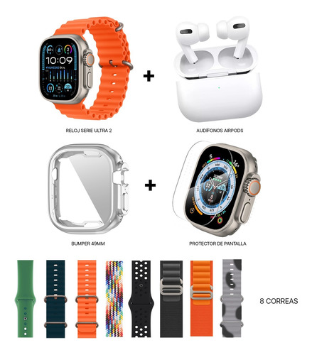 Smart Watch H30 Ultra + Audífonos + 8 Correas + Forro 