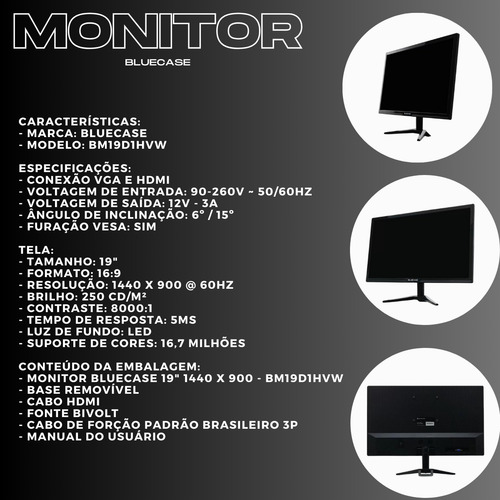 Kit Monitor 19'' Hdmi E Vga +teclado E Mouse S/ Fio Mk220