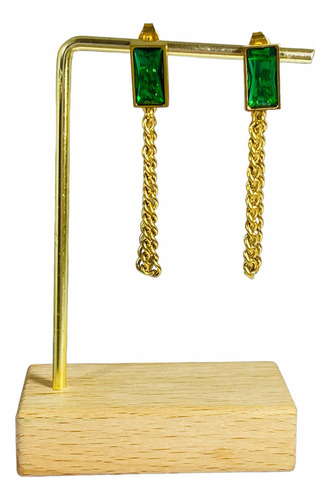 Aros Cadena Bañado En Oro Cristal Verde Esmeralda