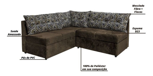 Sofá De Canto Renaut Mamflex Suede Marrom / Flor