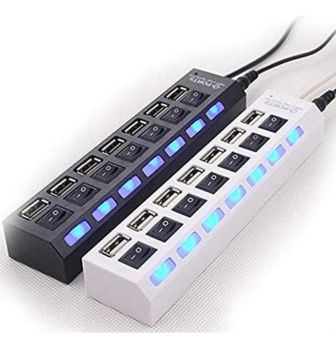 4 Puerto 7 Led Usb 2.0 Adaptador Hub Interruptor Encendido