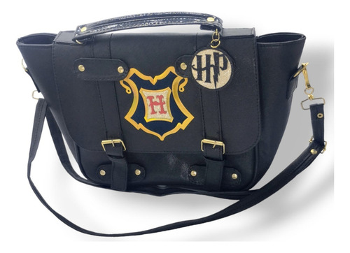 Bolsa Maletín Harry Potter Hogwarts Negro Acabado De Los Herrajes Oro Diseño De La Tela Liso