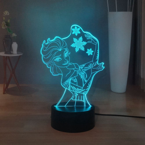 Lampara 3 D Led Elsa Frozen Copos De Nieve 7 Colores + Envio