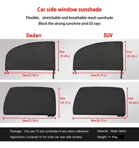 Kit 4pz Parasol Cubre Sol Auto Protector Ventanas Laterales