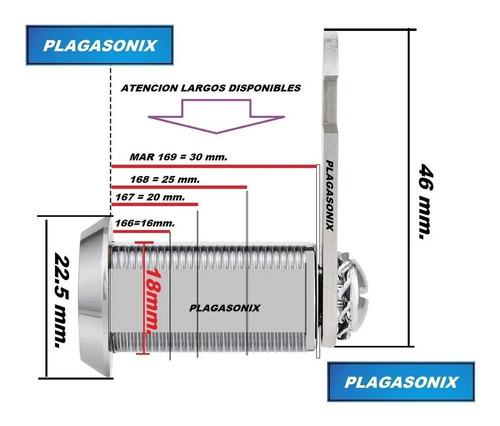 Imagen 3 de 7 de Cerradura Con Leva Rosca Uso Universal Diametro Cuerpo 18mm