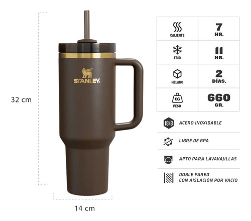 Vaso Stanley Quencher H2.0 1.18 Lts Chocolate Gold